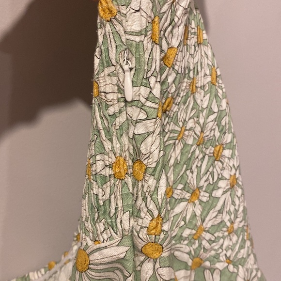 Zara Sunflower White Green Puff Sleeve Rouched Mini  Summer Dress - Picture 6 of 6